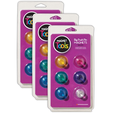 Dowling Magnets Magnet Tools Big Push Pin Magnets, 6 Colors, 18PK 735021